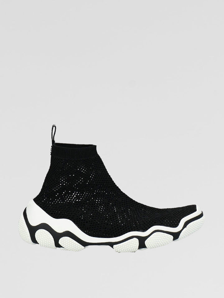 HIGH-TOP SNEAKER IN BLACK AND WHITE STRETCH MESH