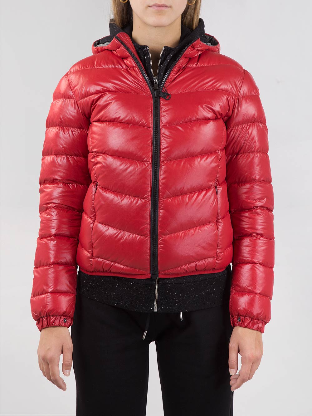 HOODED DOWN JACKET IN SHINY TECHNICAL NYLON