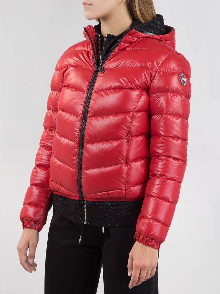 HOODED DOWN JACKET IN SHINY TECHNICAL NYLON