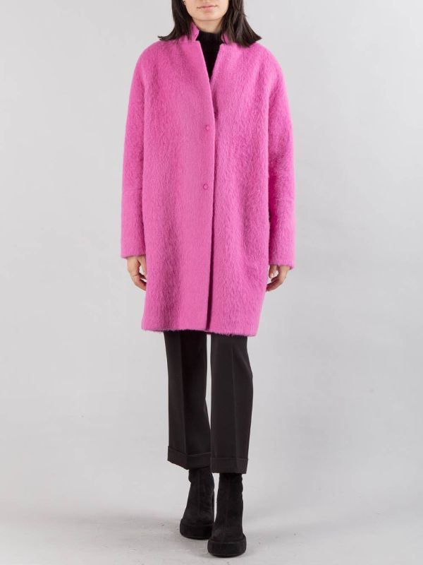 OVERSIZED FUCHSIA SINGLE-BREASTED MEDIUM-LENGTH COAT