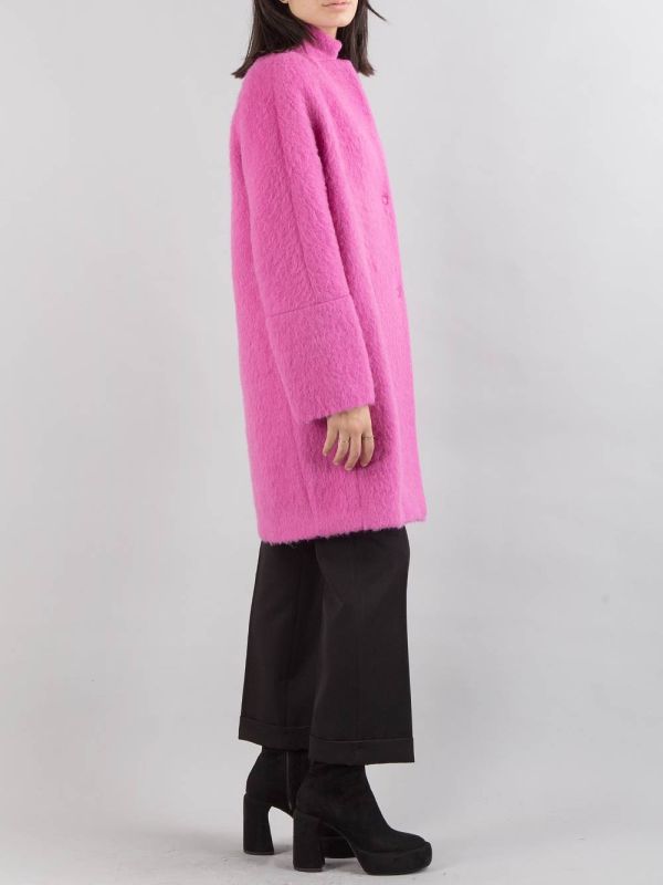 OVERSIZED FUCHSIA SINGLE-BREASTED MEDIUM-LENGTH COAT