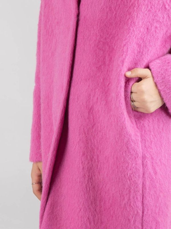 OVERSIZED FUCHSIA SINGLE-BREASTED MEDIUM-LENGTH COAT