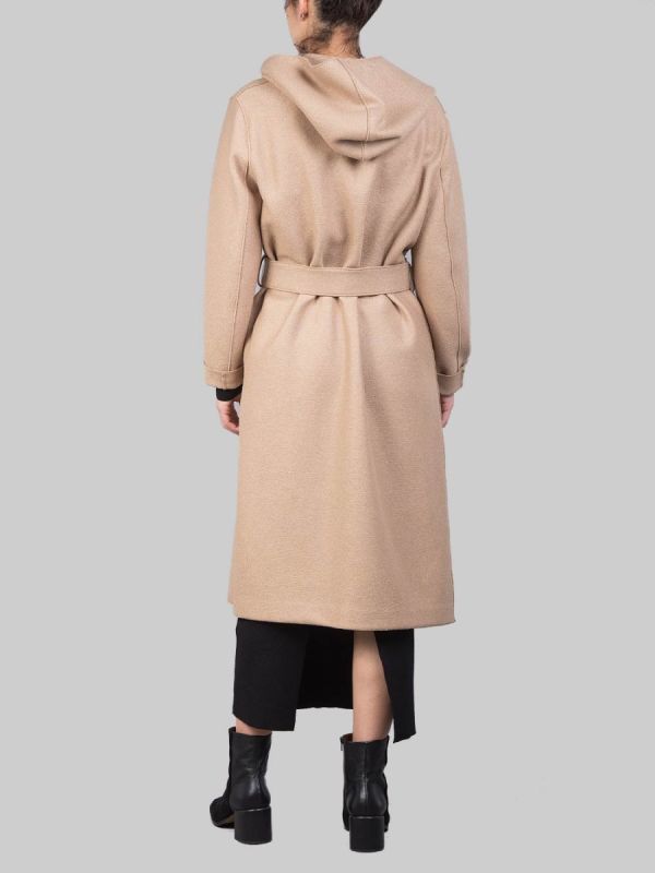 Buy LONG CAMEL DRESSING GOWN COAT IN PRESSED VIRGIN WOOL WITH BELT by HARRIS WHARF LONDON on DONNASTORE