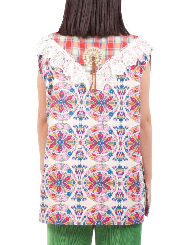 CAMICIA SENZA MANICHE A FANTASIA CON PIZZO E FRANGE