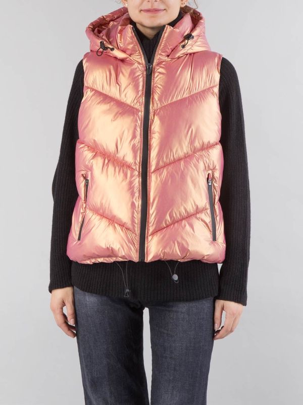 GILET IMBOTTITO ROSA CON CAPPUCCIO