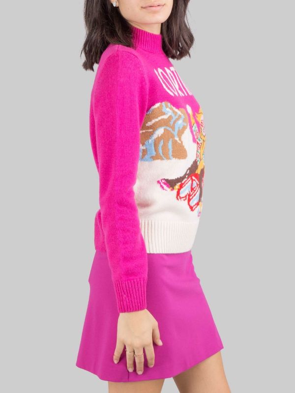 FUCHSIA TURTLENECK SWEATER WITH "CORTINA" GRAPHICS