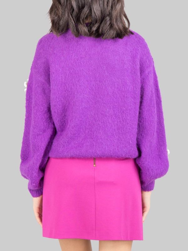 DANYA PURPLE CREW NECK SWEATER WITH DAISIES