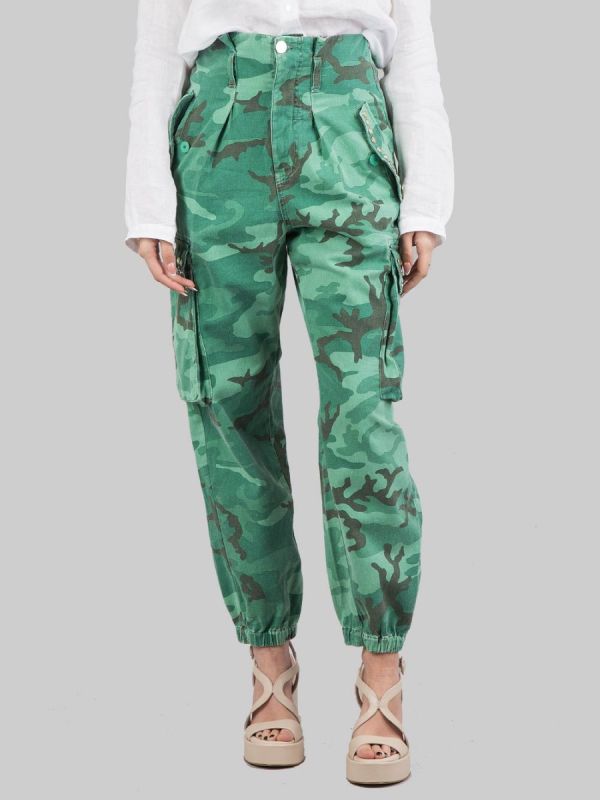 PANTALONI CARGO IN COTONE STAMPA MILITARE CON BORCHIE E STRASS