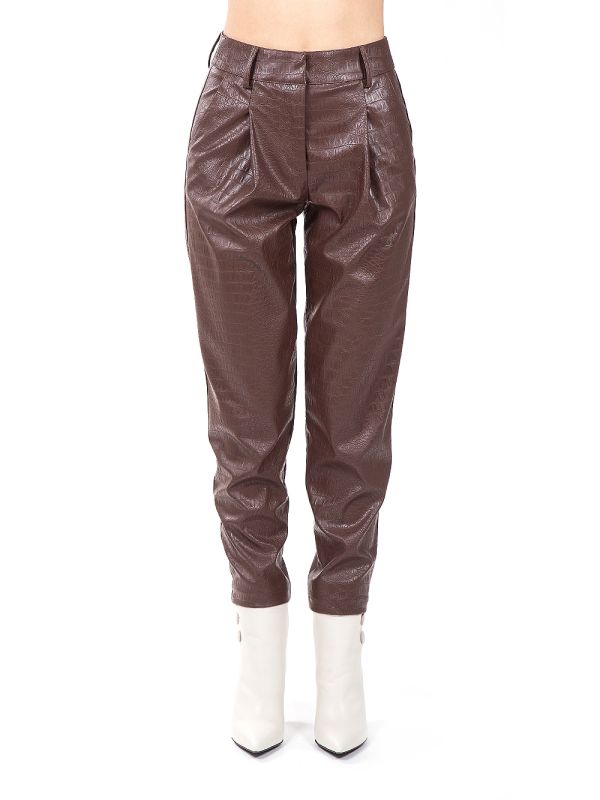 ZELMA CACAO TROUSERS IN ECO-LEATHER WITH COCONUT PRINT