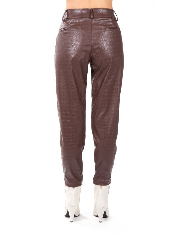 ZELMA CACAO TROUSERS IN ECO-LEATHER WITH COCONUT PRINT