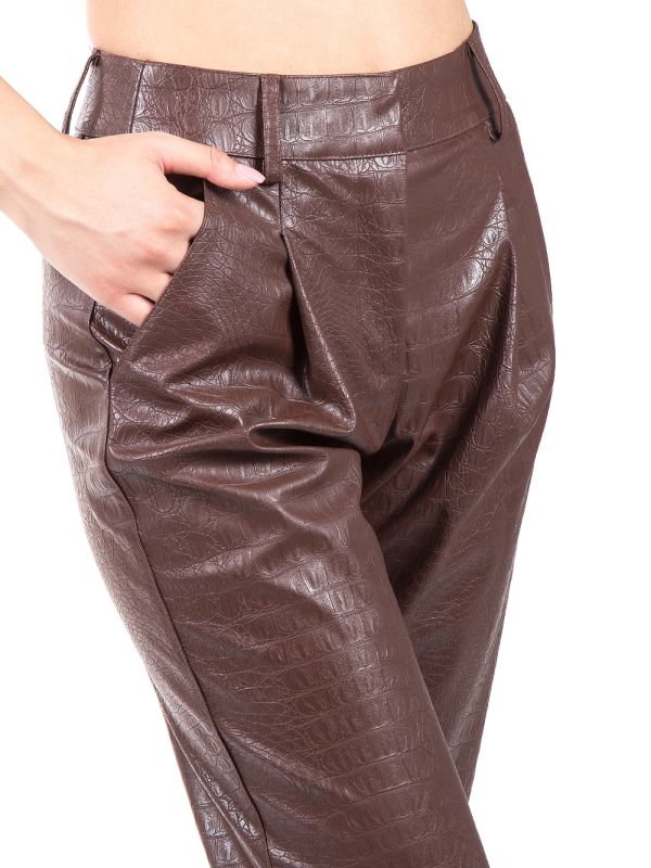 ZELMA CACAO TROUSERS IN ECO-LEATHER WITH COCONUT PRINT