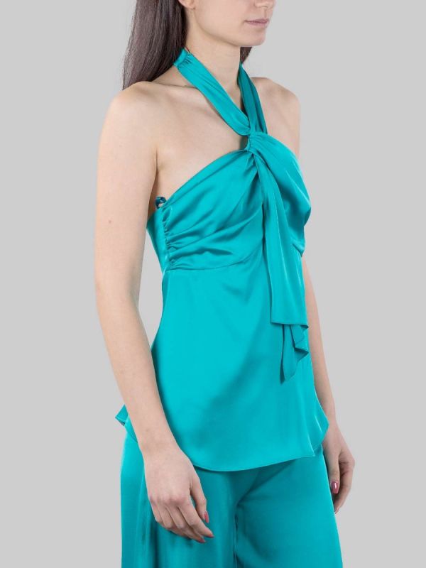 GREEN TOP IN FLUID SATIN WITH CLOSURE AT THE NECK