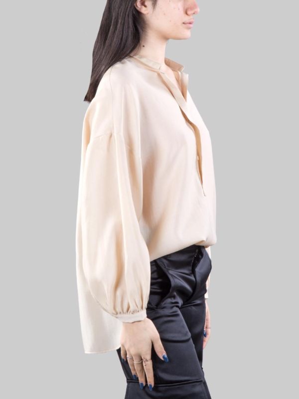 OVERSIZE KOREAN SHIRT IN FLUID SAND FABRIC