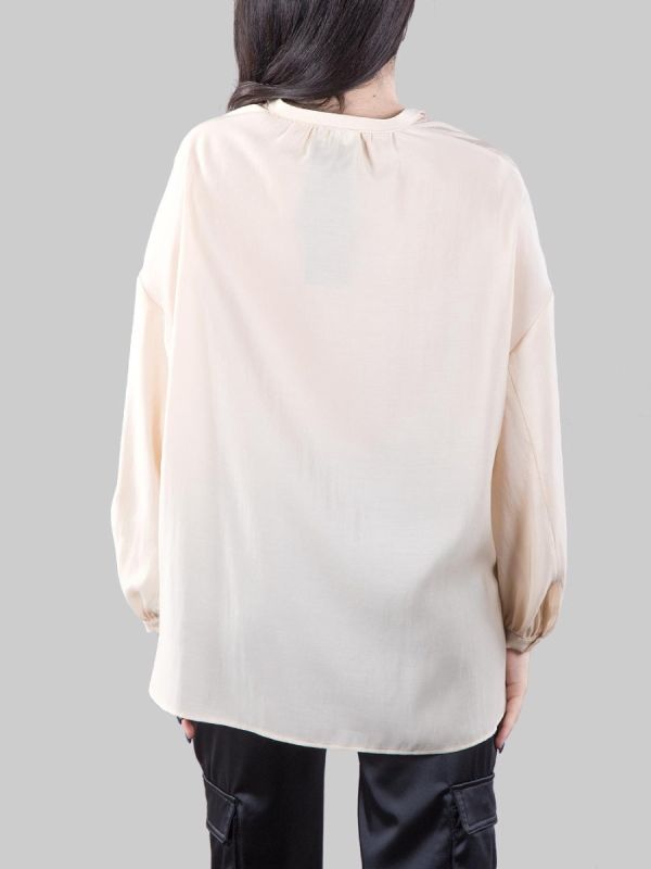 OVERSIZE KOREAN SHIRT IN FLUID SAND FABRIC