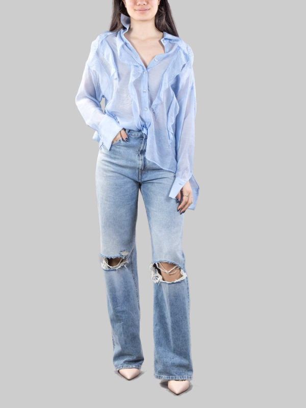 LIGHT BLUE VISCOSE SHIRT WITH RUFFLES