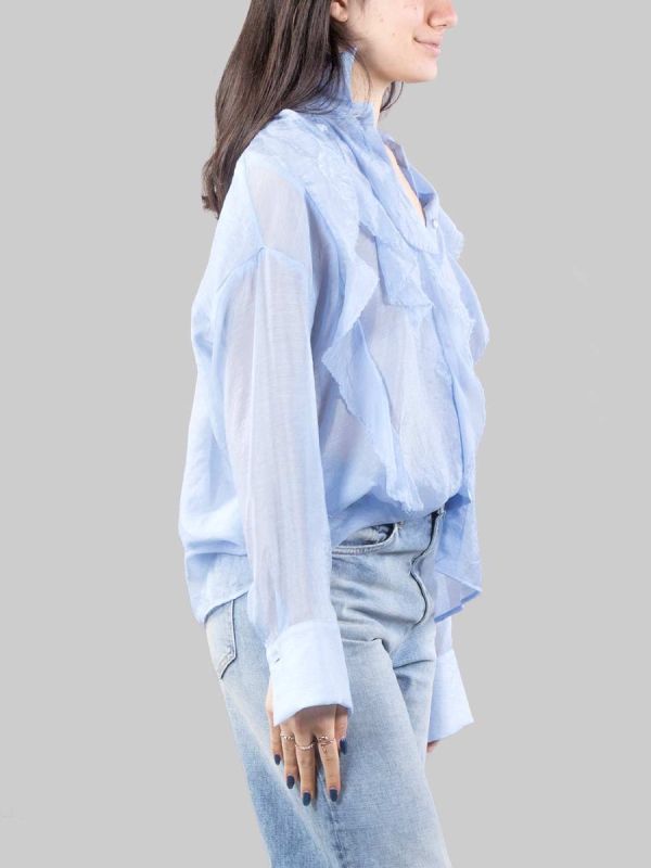 LIGHT BLUE VISCOSE SHIRT WITH RUFFLES