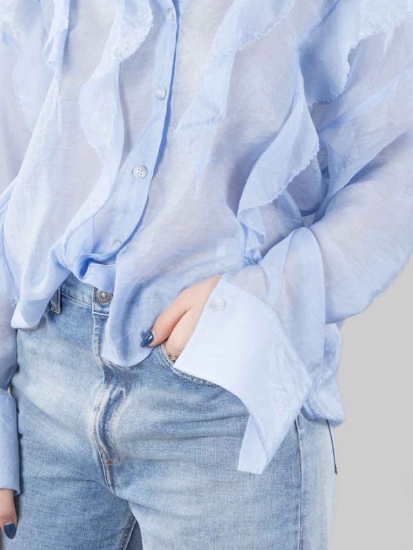 LIGHT BLUE VISCOSE SHIRT WITH RUFFLES