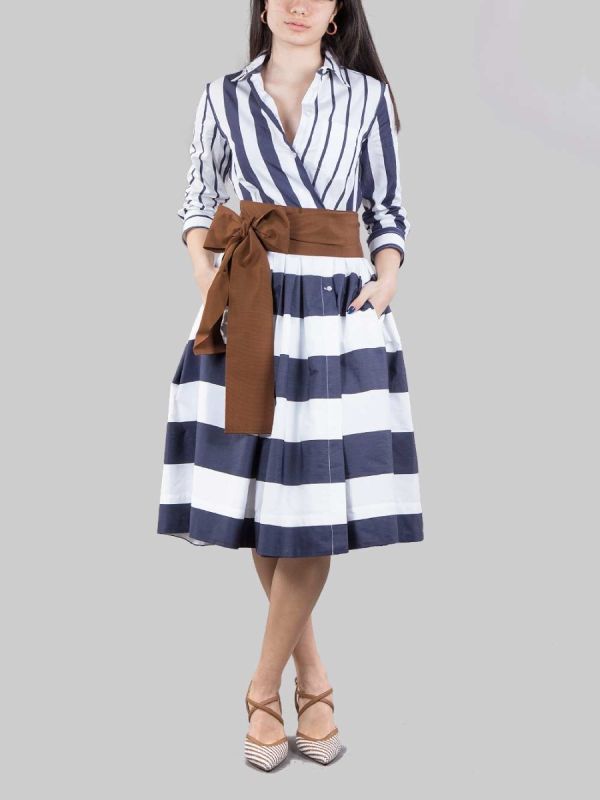 SHORT STRIPED COTTON CHEMISIER WITH WAIST BELT