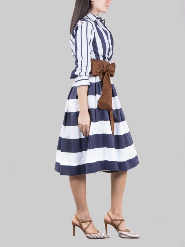 SHORT STRIPED COTTON CHEMISIER WITH WAIST BELT