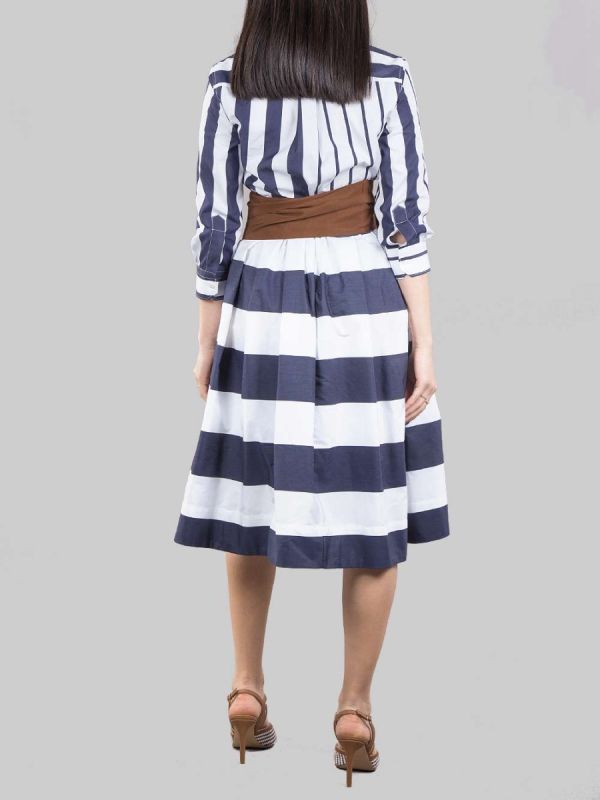 SHORT STRIPED COTTON CHEMISIER WITH WAIST BELT