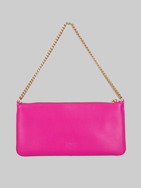 HORIZONTAL FLAT BAG IN SMOOTH FUCHSIA LEATHER WITH SHOULDER STRAP