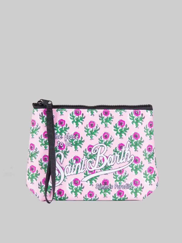 POCHETTE ALINE IN SCUBA A FANTASIA FLOREALE SU FONDO ROSA